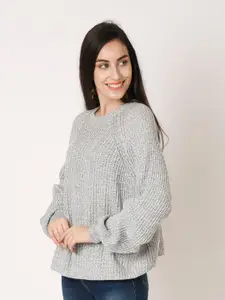 NoBarr Women Grey Cable Knit Pullover