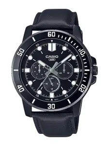 CASIO Men Black Dial & Black Leather Straps Analogue Watch A1986