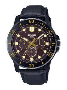 CASIO Men Brown Dial & Black Leather Straps Analogue Watch A1988