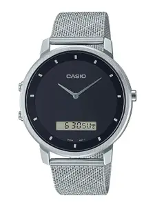 CASIO Men Black Dial & Silver Toned Stainless Steel Bracelet Style Straps Analogue and Digital Watch