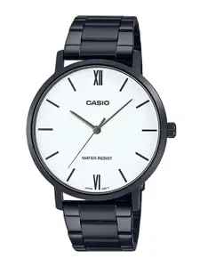 CASIO Men White Dial & Black Stainless Steel Bracelet Style Straps Analogue Watch A1975