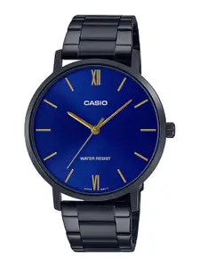 CASIO Men Blue Dial & Black Stainless Steel Bracelet Style Straps Analogue Watch - A1974