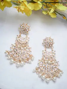 ATIBELLE Gold-Plated & White Contemporary Drop Earrings