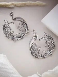 ATIBELLE Silver-Plated Peacock Shaped German Silver Hoop Earrings