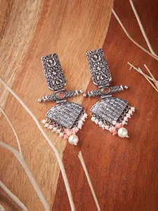 ATIBELLE Silver-Plated Oxidised Contemporary German Silver Drop Earrings