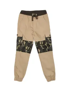 Cherokee Boys Beige & Olive-Green Printed Straight-Fit Joggers