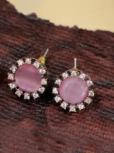 Crunchy Fashion Silver-Plated Pink & White Circular Studs