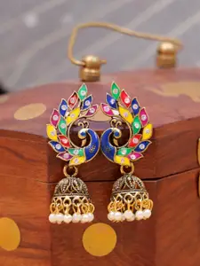 Crunchy Fashion Gold-Toned Contemporary Jhumkas Earrings