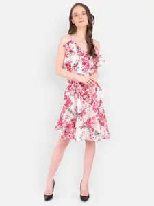 MARC LOUIS White & Pink Floral Georgette Dress