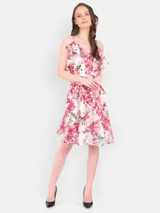 MARC LOUIS White & Pink Floral Georgette Dress