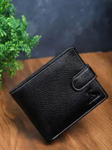 K London Men Black Textured Leather Two Fold Wallet
