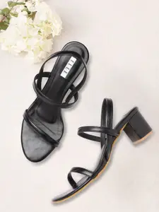 ELLE Black Solid Block Heels