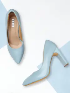 ELLE Blue Solid Block Pumps