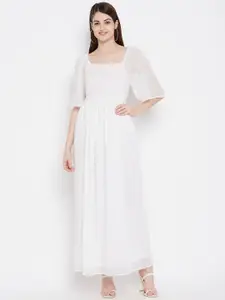 Ruhaans White Self Design Chiffon Maxi Dress