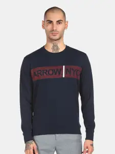 Arrow Sport Men Navy Blue Printed Round Neck Sweatshirt