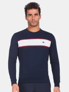 Arrow Sport Men Navy Blue & White Striped Pure Cotton Sweatshirt