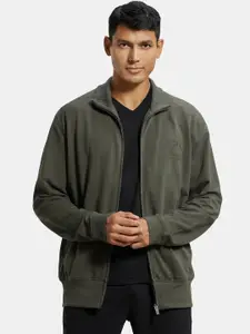 Jockey Men Deep Olive Green Solid Knitted Pure Cotton Bomber Jacket