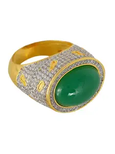 Tistabene Gold-Plated White & Green Stone-Studded Finger Ring