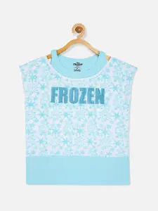 Kids Ville Girls Blue & White Frozen Featured Tshirt