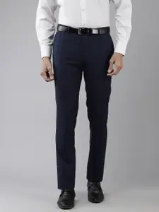 Blackberrys Men Navy Blue & Black Checked B-91 Skinny Fit Formal Trousers