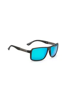 ROYAL SON Men Blue Lens & Black Rectangle Sunglasses with Polarised Lens CHI00123-C3