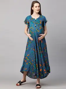 MomToBe Teal  Green Floral Maternity Maxi Nursing Sustainable Dress