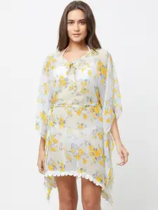 MIRCHI FASHION MIRCHI FASHION Women White & Yellow Floral Printed Kaftan Dress
