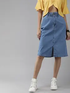 Roadster Women Blue Solid Denim A-Line Skirt