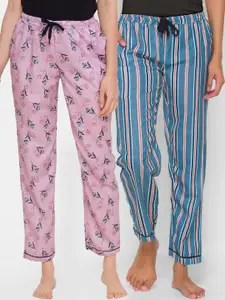 FashionRack Women Pink & Navy Blue Pack of 2 Cotton Lounge Pants