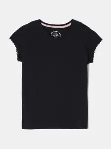 Jockey Girls Black Henley Neck Extended Sleeves T-shirt