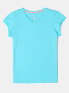 Jockey Girls Blue Puff Sleeves Cotton T-shirt