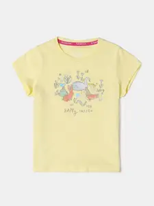 Jockey Girls Yellow Printed Cotton T-shirt