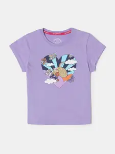 Jockey Girls Purple & Grey Printed v T-shirt