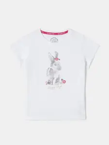 Jockey Girls White Cotton Printed T-shirt