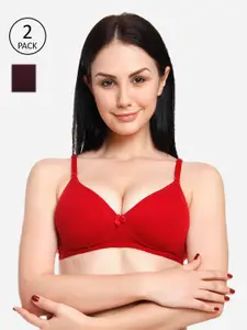 Innocence Maroon & Purple Pack of 2 Heavily Padded Non Wired Everyday Bra