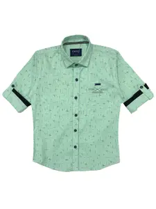 CAVIO Boys Sea Green Printed Casual Shirt