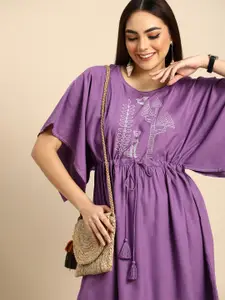 Anouk Women Lavender & White Embroidered Fit And Flared Dress