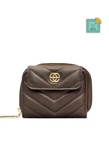 Eske Women Brown Quilted Leather Zip Around Wallet