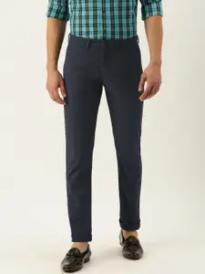 Peter England Casuals Men Navy Blue Printed Super Slim Fit Chinos