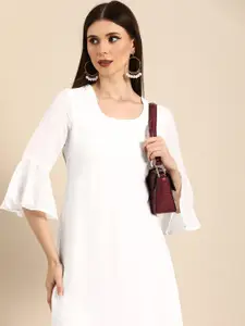 Anouk Women White Solid A-Line Dress