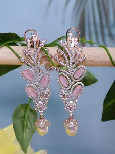 Saraf RS Jewellery Handcrafted Rose Gold Plated Pink American Diamonds Drop Earrings