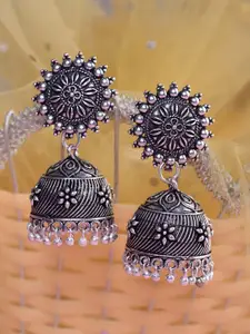 Saraf RS Jewellery Silver-Toned Oxidised Dome Shaped Jhumkas Earrings