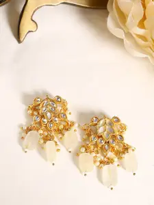 Shoshaa Gold-Plated Off-White Contemporary Kundan Studded Drop Earrings