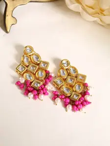 Shoshaa Magenta & Gold-Toned Kundan Studded Contemporary Drop Earrings