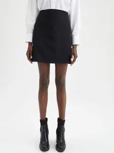 DeFacto Women Black Solid A-Line Short Skirt