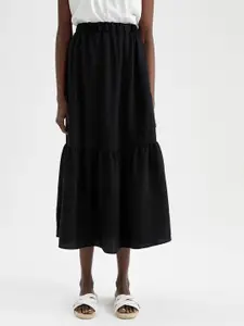 DeFacto Women Black Solid A-Line Tiered Midi Skirt