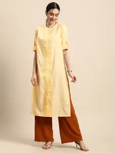 Anouk Women Yellow Solid Pleated Kurta
