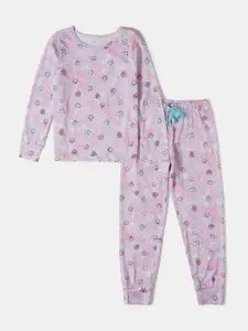 Jockey Girls Pink Floral Printed Relaxed Fit Cotton Night Suit