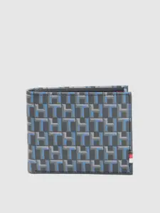 Tommy Hilfiger Men Blue Printed Leather Two Fold Wallet