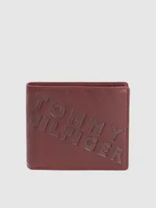 Tommy Hilfiger Men Maroon Textured Leather Two Fold Wallet